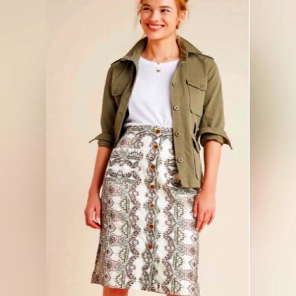 Maeve Anthropologie Button Preppy Academia Coastal Classic Skirt 0  - Picture 13 of 13